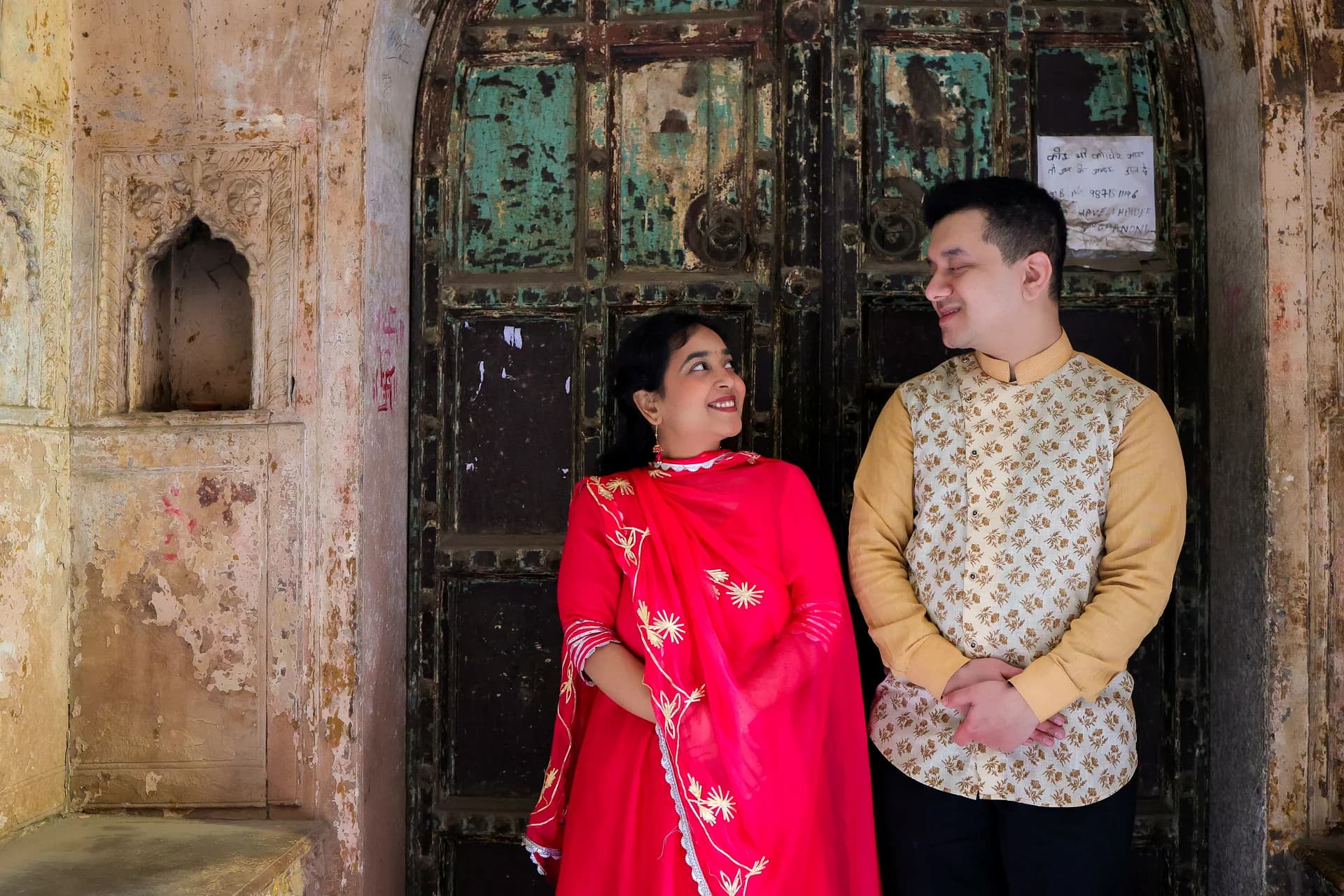 Editorial couple portrait with luxury designer styling during pre-wedding session in Delhi (Frame #2)