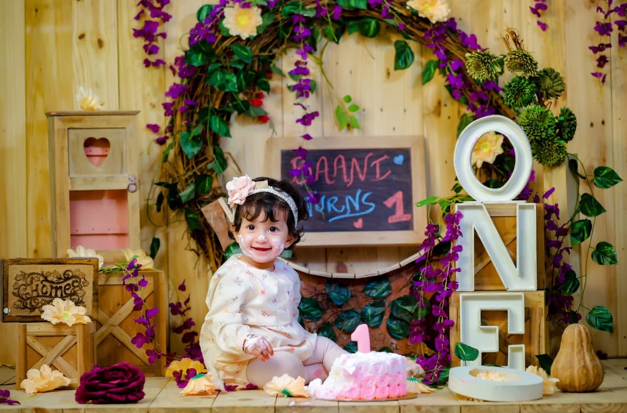 Expressive baby portrait in warm studio setting