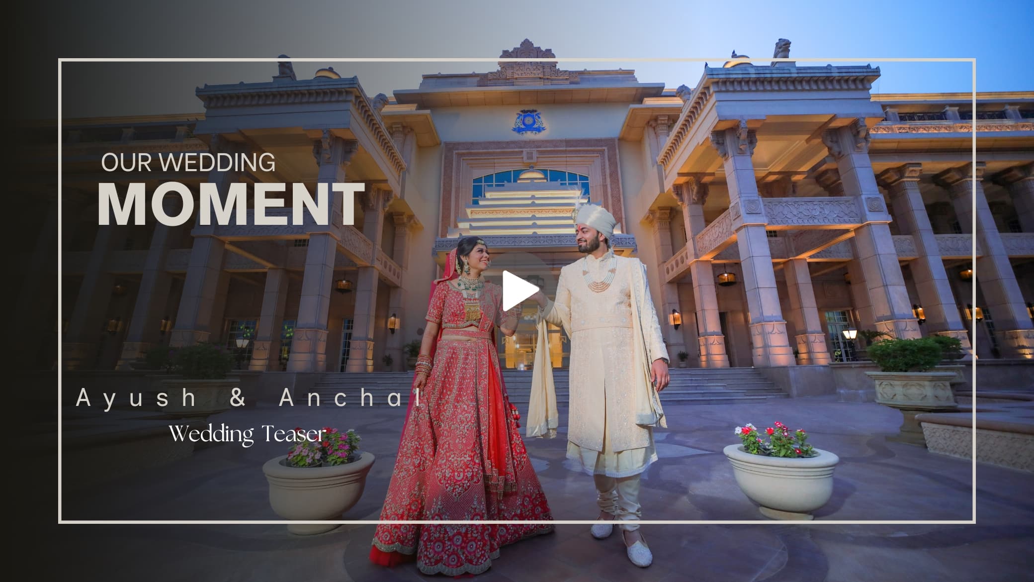 Bride and groom portrait during a palace wedding ceremony with regal decor.